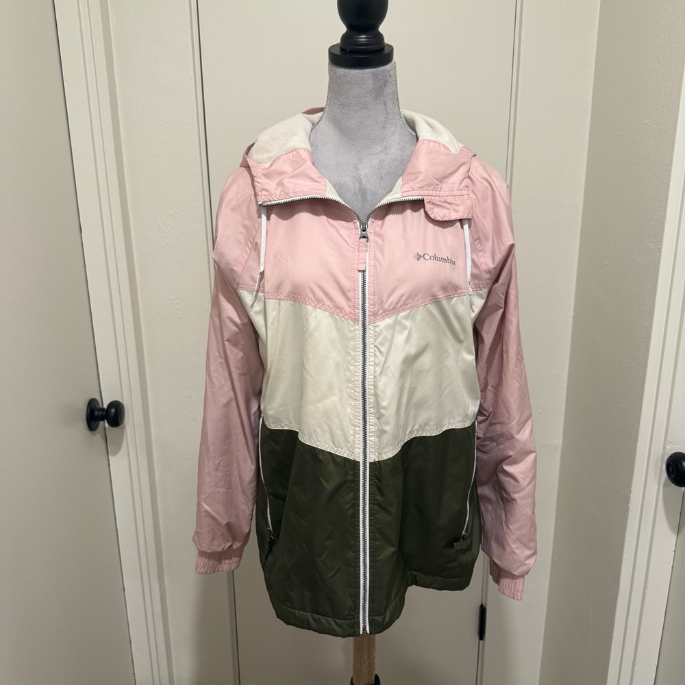 Columbia Colorblock Hooded Rain Jacket Windbreaker